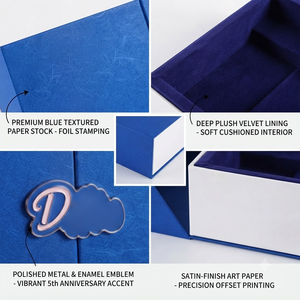 Boîte cadeau cosmétique de luxe bleu royal personnalisée, étui rigide à double porte magnétique avec insert en velours pour parfum - Product Image 2