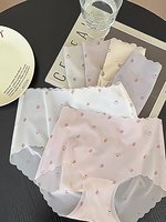 Culotte en soie glacée aux fraises ultra-mince sans couture pour femme Culotte mi-taille à séchage rapide antibactérienne pour les étudiants