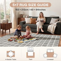 Tribesigns Moderner Jute-Teppich mit Neuartigem Muster 5x7 Grau Plüschiger Flor Ultra Dünn Rutschfest Oeko-TEX Zertifiziert für Außenbereich