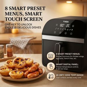 Friteuse à air familiale 6L avec fenêtre visible, en acier inoxydable SUS304, panneau tactile numérique, 8 menus prédéfinis pour une friture saine sans huile - Product Image 4