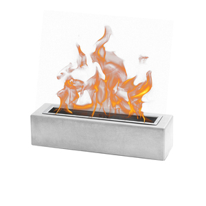 Portable <strong>Rectangular</strong> Mini Ethanol <strong>Fireplace</strong> Indoor/<strong>Outdoor</strong> Tabletop Fire Pit with Clean Burning Made of Concrete - Product Image 1