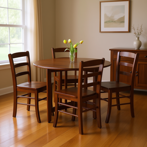 Juego de comedor redondo Alamo de 5 piezas con sillas de respaldo de escalera, muebles tradicionales de madera para comedor - Product Image 2