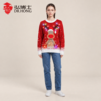 Pull de Noël LED personnalisé, motif flocon de neige tricoté, pull de Nouvel An amusant avec cerf, lumineux pour fêtes de fin d'année