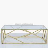 Table basse rectangulaire en acier inoxydable doré, plateau en verre trempé ultra-transparent, mobilier de luxe moderne, décoratif, vente chaude