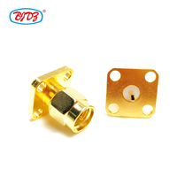 Connecteur RF SMA mâle 50 Ohms, à bride 4 trous, à souder, coaxial, plaqué or, type droit