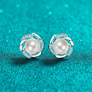 Boucles d'oreilles en argent S925 avec perles de moissanite, motif bourgeons de fleurs, élégantes, pour femmes, bijoux de mariage et de fête, vente en gros, personnalisation - Product Image 1