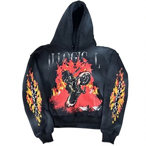 Sweat-shirt à capuche noir personnalisé pour homme, coupe classique, en polyester, style punk, imprimé flamme, design moto, logo au dos, vêtement d'hiver - Product Image 1