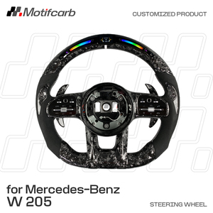 พวงมาลัยคาร์บอนไฟเบอร์แบบฟอร์จ LED แบบกำหนดเองสำหรับ Mercedes-Benz W167 W205 W213 AMG GT C63 C Class GLA ปี 2018-2021 - Product Image 2