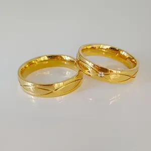 西方复古结婚戒指情侣套装批发高品质非洲24k迪拜镀金不锈钢饰品
