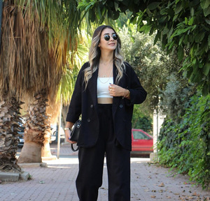 Moda europea y americana para <span class=keywords><strong>mujer</strong></span> otoño nueva camisa de manga traje chaqueta pantalones de pierna recta conjunto - Product Image 2