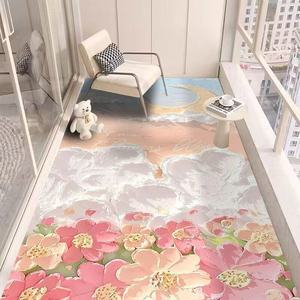 Alfombra de PVC Estilo Pintura al Óleo, Impermeable, Antideslizante, Rectangular, para Sala de Estar, Balcón, Cobertura Total, Lavable, para Niños - Product Image 1
