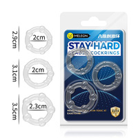 Ensemble de 3 anneaux péniens texturés en silicone Stay Hard, anneaux pour pénis, retardateur d'éjaculation masculin, soutien à l'érection