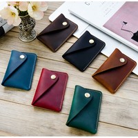 Dompet Kartu Kredit Kulit Sapi Minimalis Buatan Tangan Gaya Baru, Dompet Koin Kulit Asli Kreatif Trendi dengan Desain Kancing