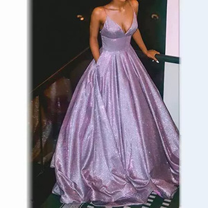 Evening Gown V-Neck A-Line Satin Empire Waist Backless Long Dress For Banquet Party - Product Image 3