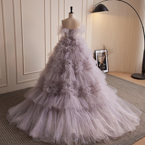 Ethereal Light Wedding Dress Strapless Ball Gown Tulle Natural Waistline Red Bean Paste Powder Color Vintage Style - Product Image 5