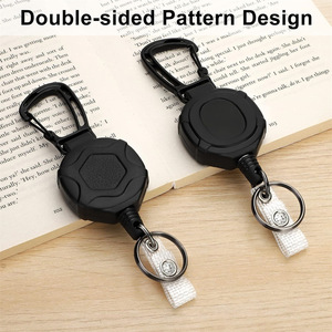 Porte-clés rétractable robuste en câble d'acier hexagonal transfrontalier, avec système de défilement pour badge d'identification, ouverture par pression, pour cartes et documents - Product Image 3