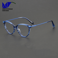 Monture optique œil-de-chat personnalisée OEM en acétate et titane, taille 54-16-145, anti-lumière bleue pour adultes unisexes, avec logo et emballage personnalisés
