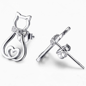 Orecchini a perno a forma di gatto cavo, graziosi, da donna, con design animale dolce e scintillante, gioielli alla moda per le orecchie - Product Image 1