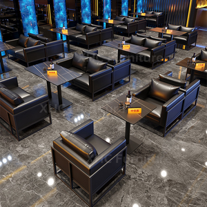 Offre Spéciale : Ensemble de Chaises Longues Industrielles – Fauteuils en <span class=keywords><strong>Cuir</strong></span>, Canapé à Structure Métallique, Table Basse – Mobilier Moderne pour Café, Restaurant, Bar et Salon - Product Image 3