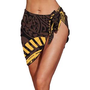 <span class=keywords><strong>Pareo</strong></span> de Playa con Estampado de Hibisco Morado y <span class=keywords><strong>Negro</strong></span>, Estilo Tribal Polinesio, Falda de Gasa para la Playa, Traje de Baño Personalizado para Mujer - Product Image 2