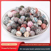 Usine en gros nouveau 15mm transfert d'eau imprimé léopard diamant motif Silicone perles bijoux Bracelet perles en vrac