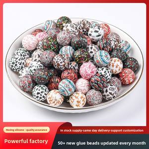 Usine en gros nouveau 15mm transfert d'eau imprimé léopard diamant motif Silicone perles bijoux Bracelet perles en vrac - Product Image 3