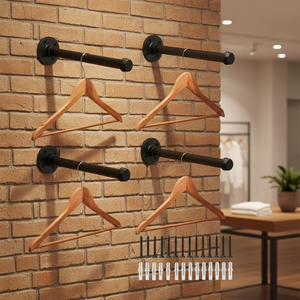 Porte-vêtements industriel en tuyau, 12 pouces, lot de 4, montage mural, robuste, en métal noir, multifonctionnel, barre de suspension pour garde-robe - Product Image 2