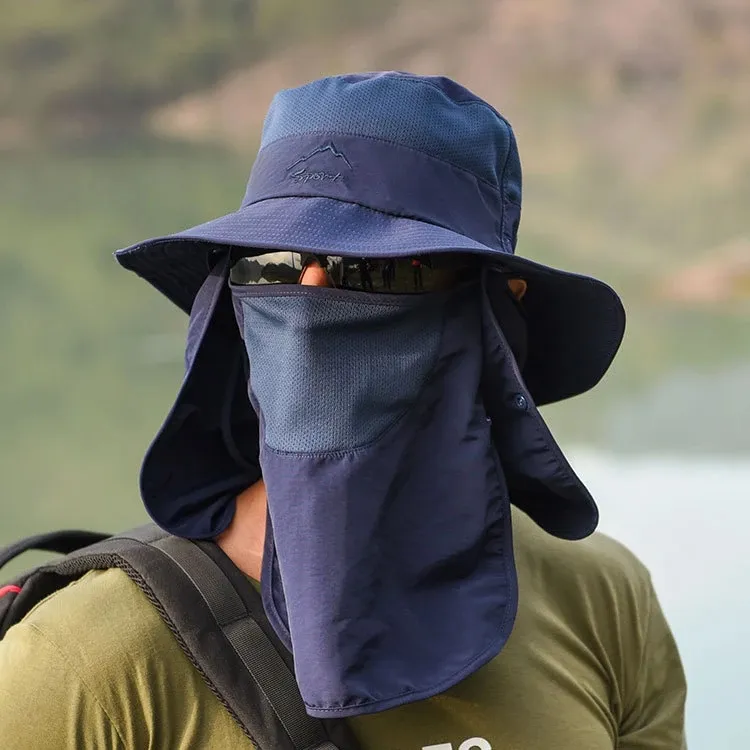 Summer Quick-drying Boonie Men Women Hat Outdoor Face Mask Wide Brim Bucket Hat Sun Protection Wide Brim Cap for Fishing Hunting