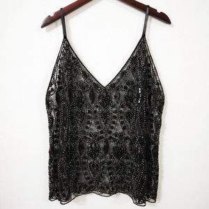 Camisola de Verano con Lentejuelas y Cuentas, Sexy, Entallada, Corta, con Cuello en V, Chaleco Elegante para <span class=keywords><strong>Mujer</strong></span>, Tejido Dobby, Poliéster, Patrón Geométrico - Product Image 1