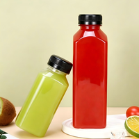 Bouteille de boisson carrée en PET jetable, grande capacité 350 ml 500 ml, finition mate, écologique et recyclable, pour jus, lait, thé, avec bouchon à vis