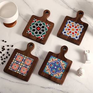 Posavasos cuadrado de madera con diseño oriental, tapete aislante de calor de madera de nogal para decoración de mesa - Product Image 2