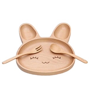 Naturel Logo Personnalisé Dessin Animé <span class=keywords><strong>Lapin</strong></span> Hêtre Bois <span class=keywords><strong>Assiette</strong></span> Bébé Enfants En Bois Divisé <span class=keywords><strong>Assiette</strong></span> à Dîner - Product Image 1