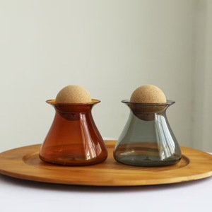 Toples makanan kaca borosilikat berwarna kerucut, toples makanan teh biji kopi dengan colokan atas gabus - Product Image 3