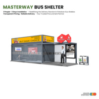 Abri de bus modulaire en acier sur mesure avec grande caissonne lumineuse publicitaire sur le toit et espace d'attente en verre fermé