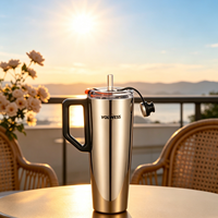 Bouteille d'eau isotherme en acier inoxydable avec couvercle à poignée sans BPA, prête pour le camping, simple, avec paille rétractable