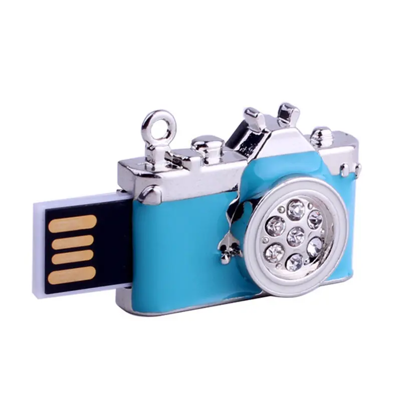 Flash drive usb berbentuk kamera 32GB 16gbb Pendrive kristal USB berlian memoria Stik usb 3.0 Thumb Drive dengan kalung