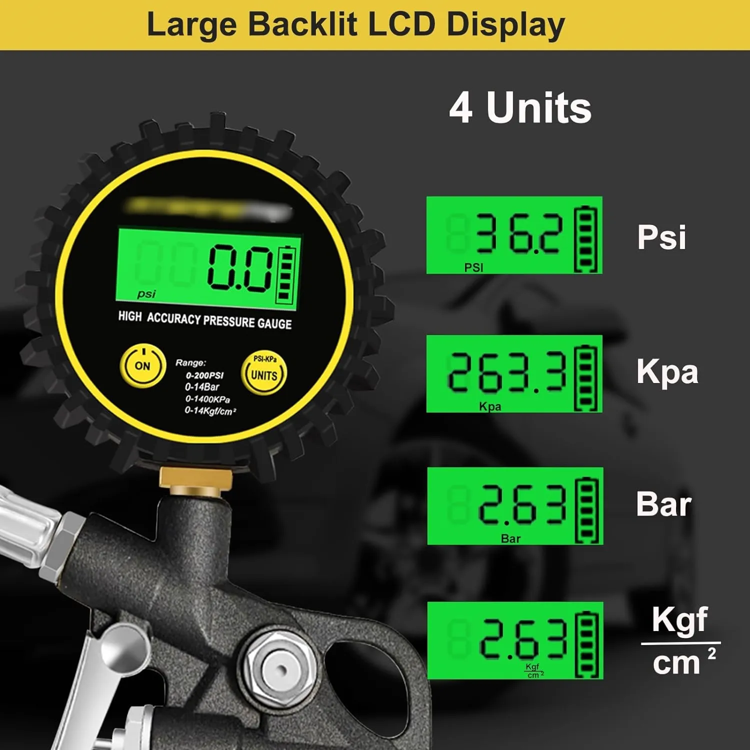 Hoge Kwaliteit Zwarte Lucht Digitale Auto Band Inflator Drukmeter Met Air Chucks
