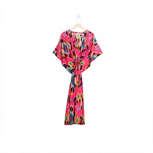 Vestido de Playa Ligero para Mujer, 100% Algodón Orgánico, Kaftán Maxi Estampado a Mano con Diseño Ikat, Estilo Boho, para Fiestas Nocturnas, Maternidad - Product Image 1