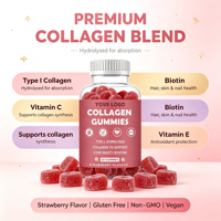Gummies de Collagène Hydrolysé Soutien Cutané Vitamines Beauté Saveur Fraise 60 unités OEM Vente en Gros Marque Privée Complément Alimentaire