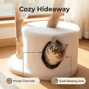 Penjualan laris modis lucu desain persediaan hewan peliharaan furnitur pohon panjat kucing mewah kayu menara pohon kayu padat - Product Image 4