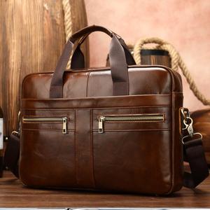 <b>Men's</b> Genuine <b>Leather</b> Business Laptop Briefcase Waterproof Soft <b>Sided</b> Coffee Multi-size Large Capacity Fashion Design - Product Image 1