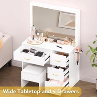 Table de vanité antique blanche de miroir de BlueTooth côté 6 tiroirs chambre habillage maquillage conception commode de stockage avec le miroir et la chaise