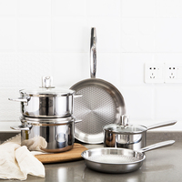 Juego de Utensilios de Cocina de Acero Inoxidable de 10 Piezas (Olla + Cacerola + Sartén + Wok + Tapas)