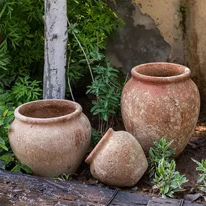 Cortile casa giardino decorativo fatto a mano grande vaso di terracotta vaso di fiori rustico rotondo a bocca larga