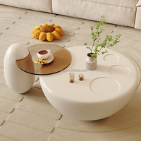 Table basse ronde de luxe pour la maison et ensemble de tables d'appoint en verre trempé, couleur crème, style nuage, pour salon, avec meuble TV