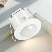 Détecteur infrarouge encastré 360°, portée de détection 6M, charge maximale 1200W, contrôle réglable du temps et de la lumière