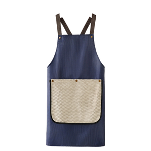 Tablier à bretelles croisées en coton et polyester, avec poche rayée et logo personnalisé, pour cuisine, chef, restaurant, vêtements de travail - Vente en gros - Product Image 4