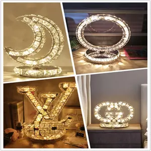 Moderne Luxus benutzer definierte CC GG Stahl LED Kristall Tisch lampe Nachtlicht Nachttisch lampe für zu Hause Schlafzimmer