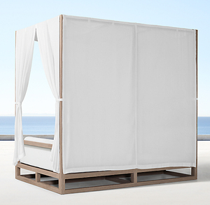 精品沙滩奢华风格池畔木质日光浴躺椅窗帘和顶篷户外柚木沙发床 - Product Image 5