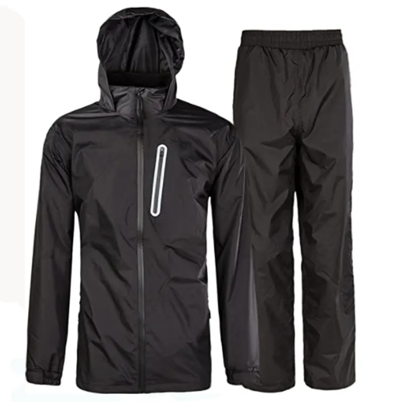 Hot Sale Fishing Hiking Raincoat Black Rain Jacket and Pants Polyester Men Motorcycle Rain Suit